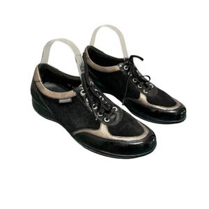 Mephisto Lison Black Suede Patent Leather Shoes Size 8.5